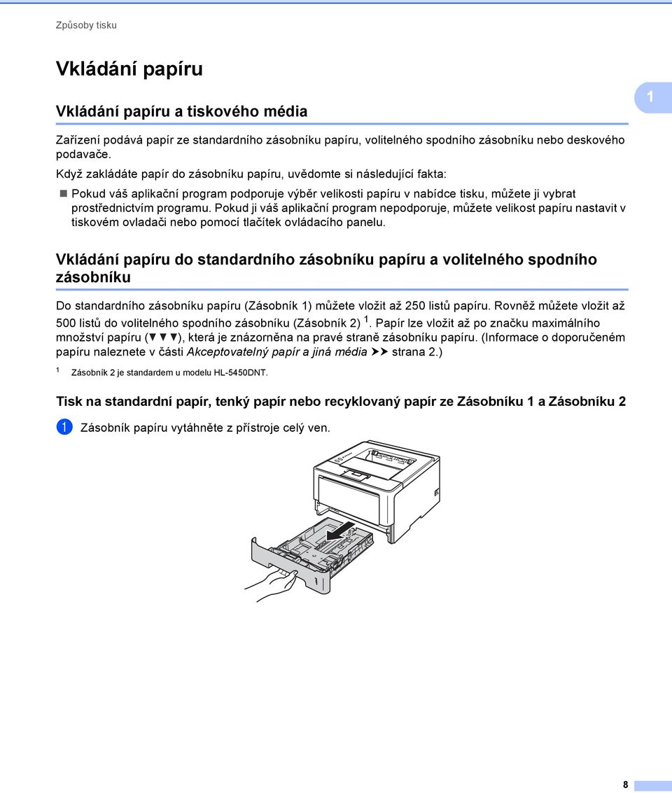 Pokud ji váš aplikační program nepodporuje, můžete velikost papíru nastavit v tiskovém ovladači nebo pomocí tlačítek ovládacího panelu.