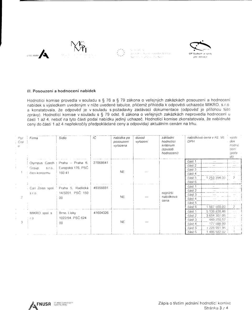 uchazece MIKRO, s r o a konstatovala, 2e odpoved' je v souladu s po2adavky zadavaci dokumentace (odpoved je piilohou teto zpravy) Hodnotici komise v souladu s $ 79 odst.
