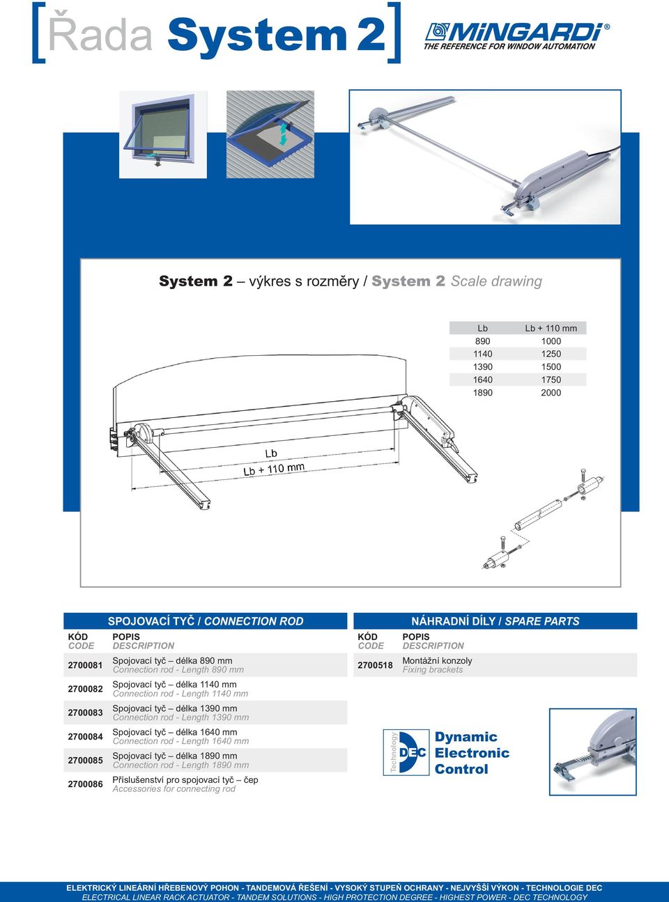 délka 1390 mm Connection rod - Length 1390 mm Spojovací tyč délka 1640 mm Connection rod - Length 1640 mm Spojovací tyč délka 1890 mm Connection rod - Length 1890 mm