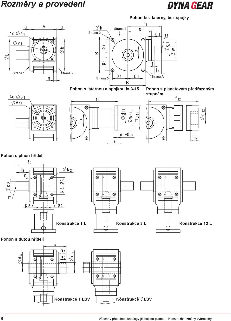 q 1 p Pohon s laternou a spojkou i= 3-15 1 l 1 Strana Seite A A Pohon Antrieb s planetovým mit Planetenvorstufe předřazeným stupněm i = 16-100 f 12 Pohon s plnou hřídelí d 2 r2 p 2 2p 2 p p