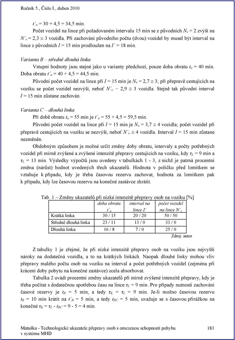 Varianta B středně dlouhá linka Vstupní hodnoty jsou stejné jako u varianty předchoí, poue doba obratu t o = 40 min. Doba obratu t o = 40 + 4,5 = 44,5 min.
