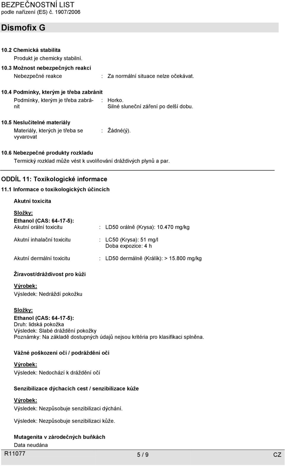 ODDÍL 11: Toxikologické informace 11.