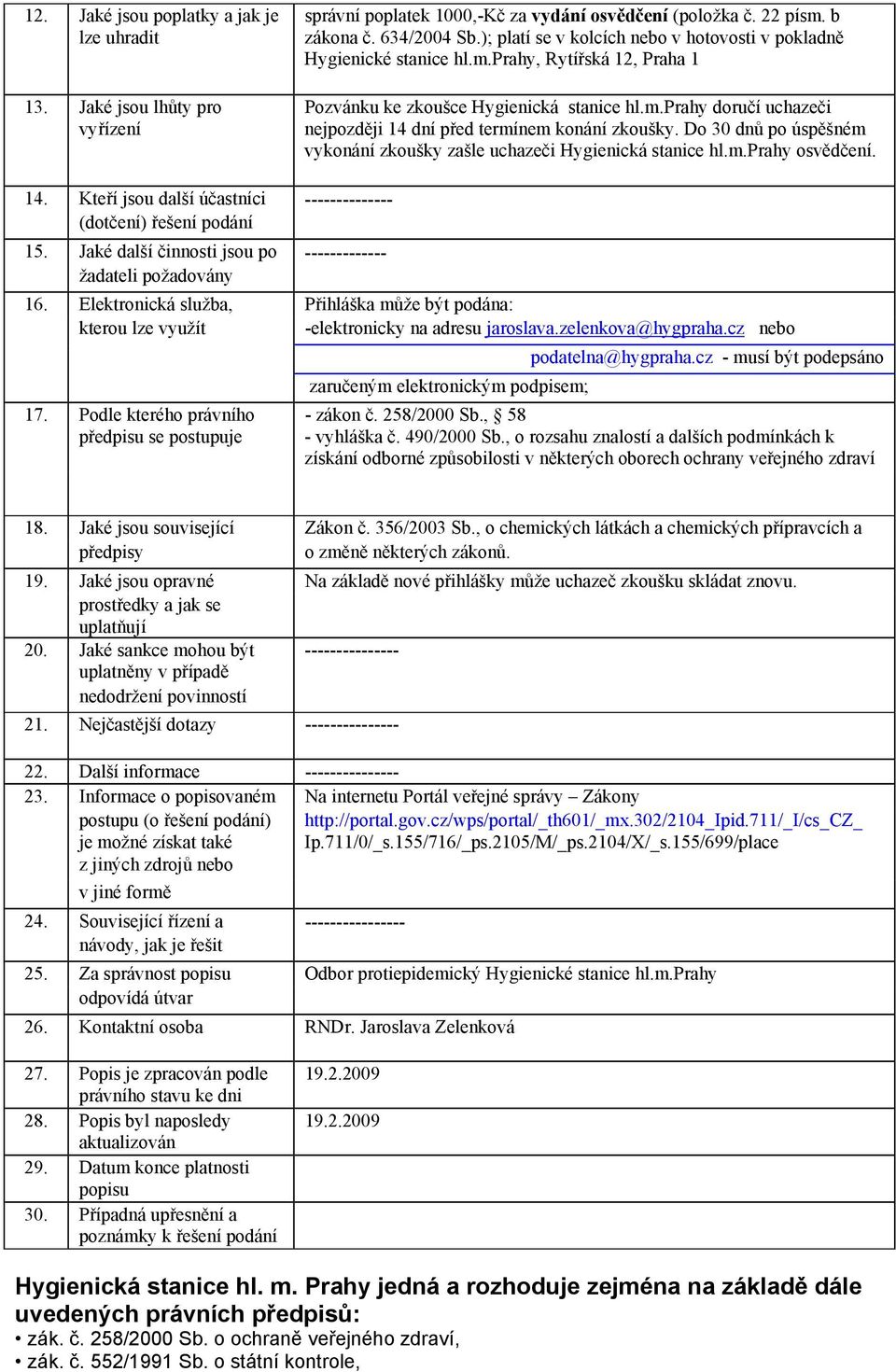 Do 30 dnů po úspěšném vykonání zkoušky zašle uchazeči Hygienická stanice hl.m.prahy osvědčení. 14. Kteří jsou další účastníci -------------- (dotčení) řešení podání 15.