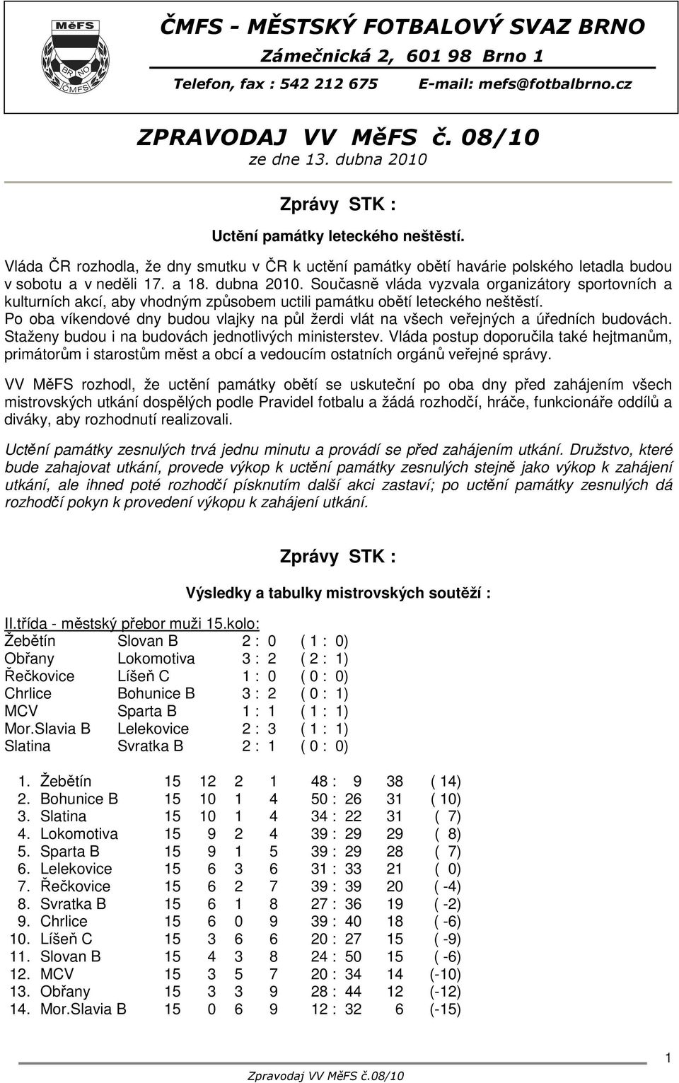 Současně vláda vyzvala organizátory sportovních a kulturních akcí, aby vhodným způsobem uctili památku obětí leteckého neštěstí.