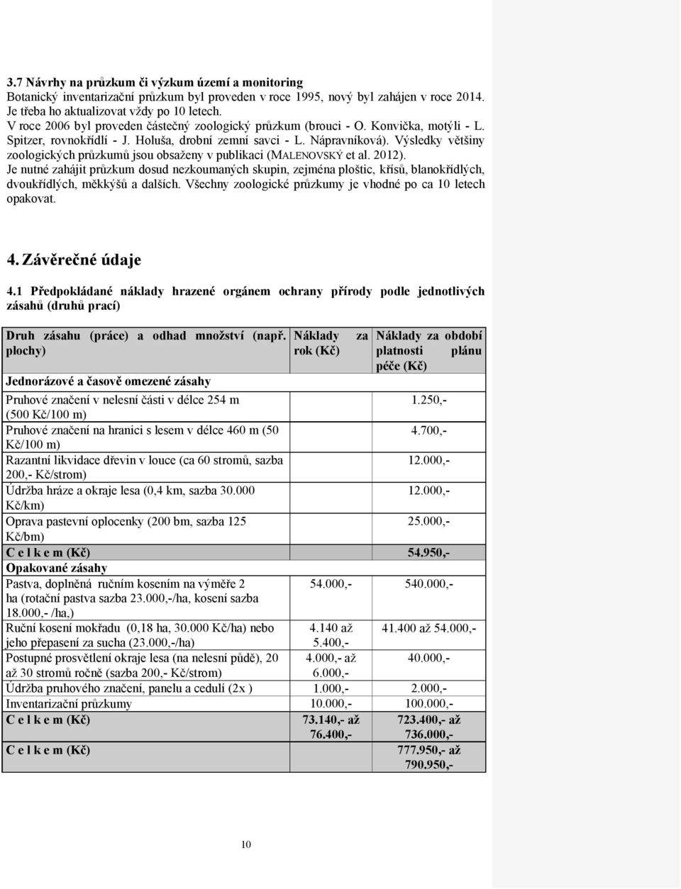 Výsledky většiny zoologických průzkumů jsou obsaženy v publikaci (MALENOVSKÝ et al. 2012).