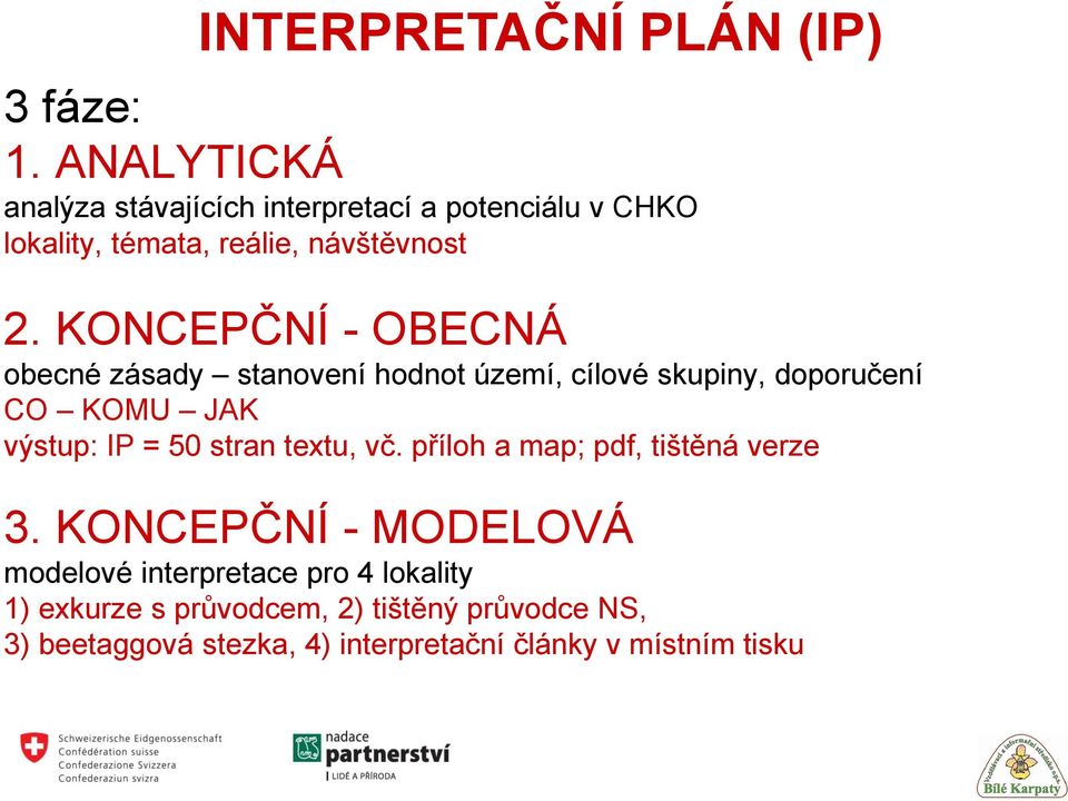 KONCEPČNÍ - OBECNÁ obecné zásady stanovení hodnot území, cílové skupiny, doporučení CO KOMU JAK výstup: IP = 50 stran