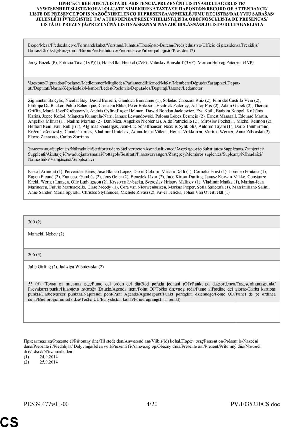NAVZOČIH/LÄSNÄOLOLISTA/DELTAGARLISTA Бюро/Mesa/Předsednictvo/Formandskabet/Vorstand/Juhatus/Προεδρείο/Bureau/Predsjedništvo/Ufficio di presidenza/prezidijs/