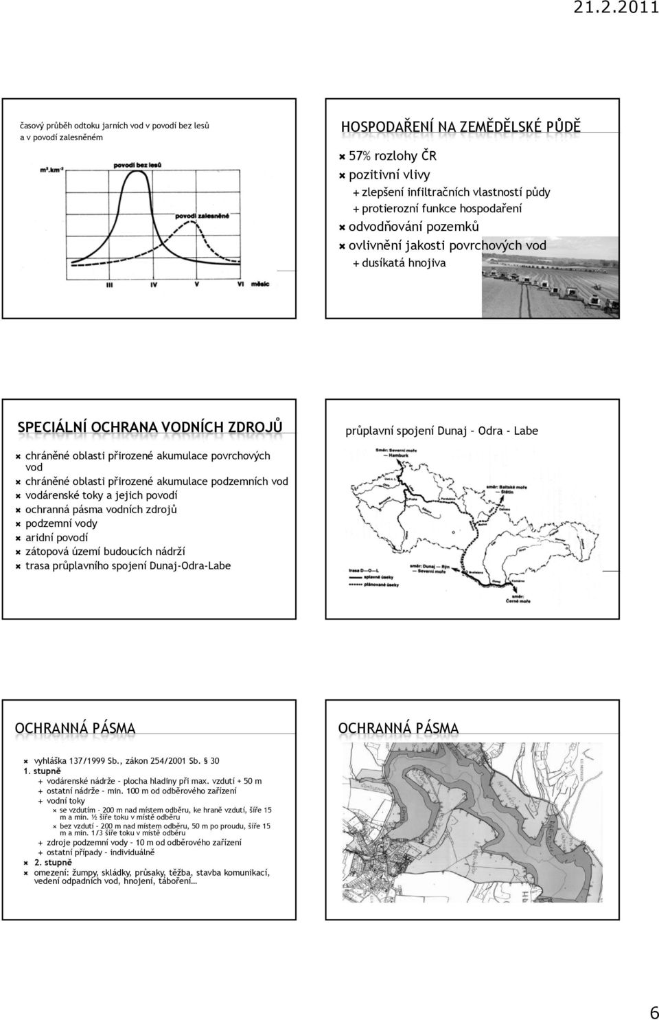 akumulace podzemních vod vodárenské toky a jejich povodí ochranná pásma vodních zdrojů podzemní vody aridní povodí zátopová území budoucích nádrží trasa průplavního spojení Dunaj-Odra-Labe průplavní