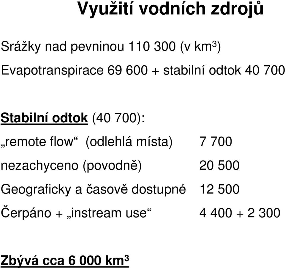 700): remote flow (odlehlá místa) 7 700 nezachyceno (povodn) 20 500