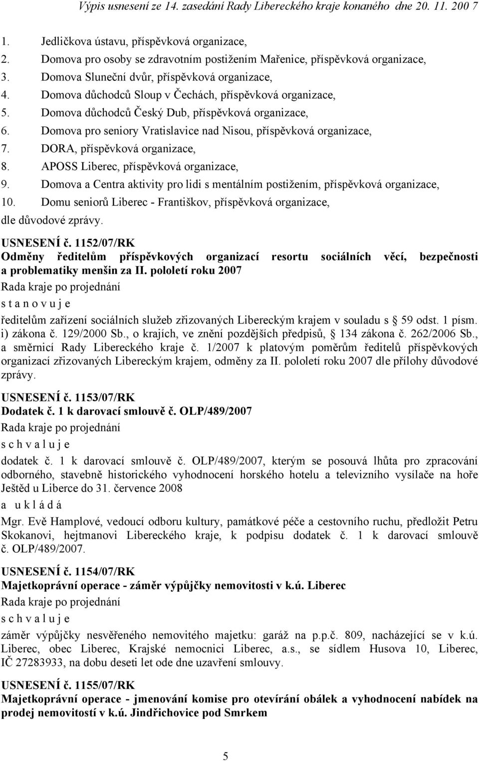 DORA, příspěvková organizace, 8. APOSS Liberec, příspěvková organizace, 9. Domova a Centra aktivity pro lidi s mentálním postižením, příspěvková organizace, 10.