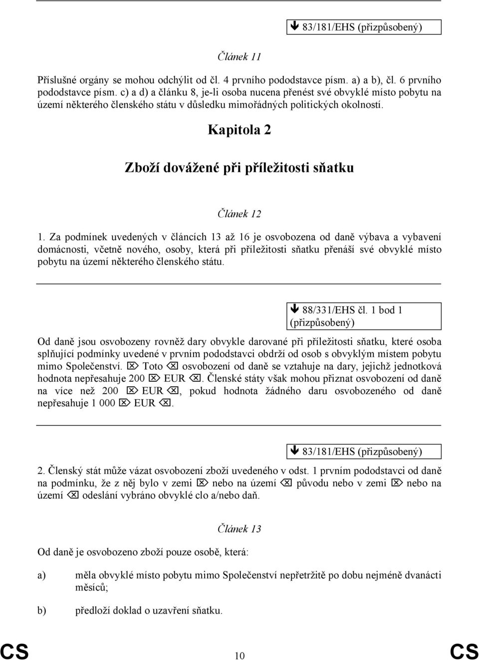 Kapitola 2 Zboží dovážené při příležitosti sňatku Článek 12 1.