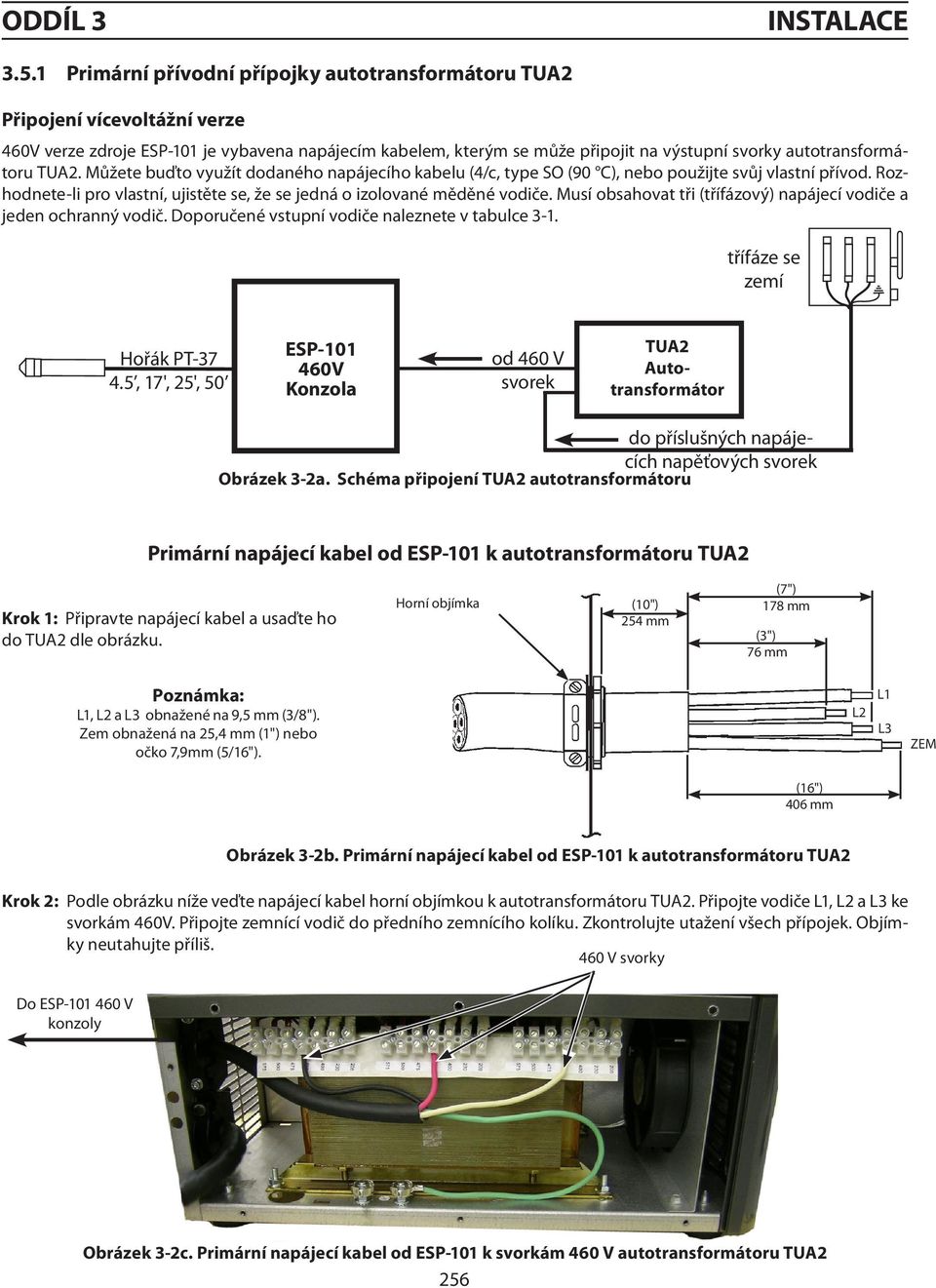 autotransformátoru TUA2. Můžete buďto využít dodaného napájecího kabelu (4/c, type SO (90 C), nebo použijte svůj vlastní přívod.