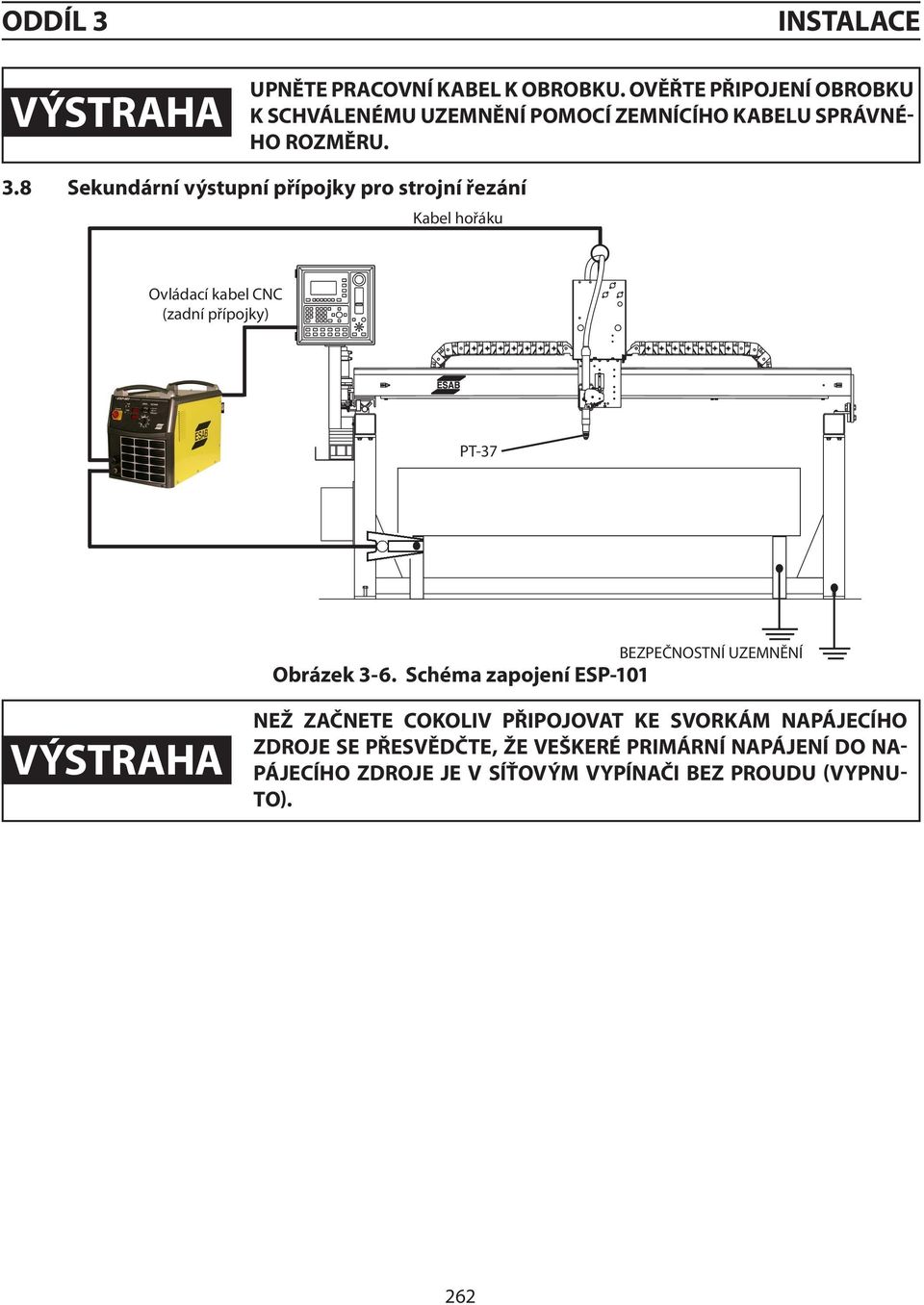 8 Sekundární výstupní přípojky pro strojní řezání Installation, Operation, and Maintenance Manual for the SHADOW GANTRY SHAPE CUTTING MACHINE Kabel hořáku