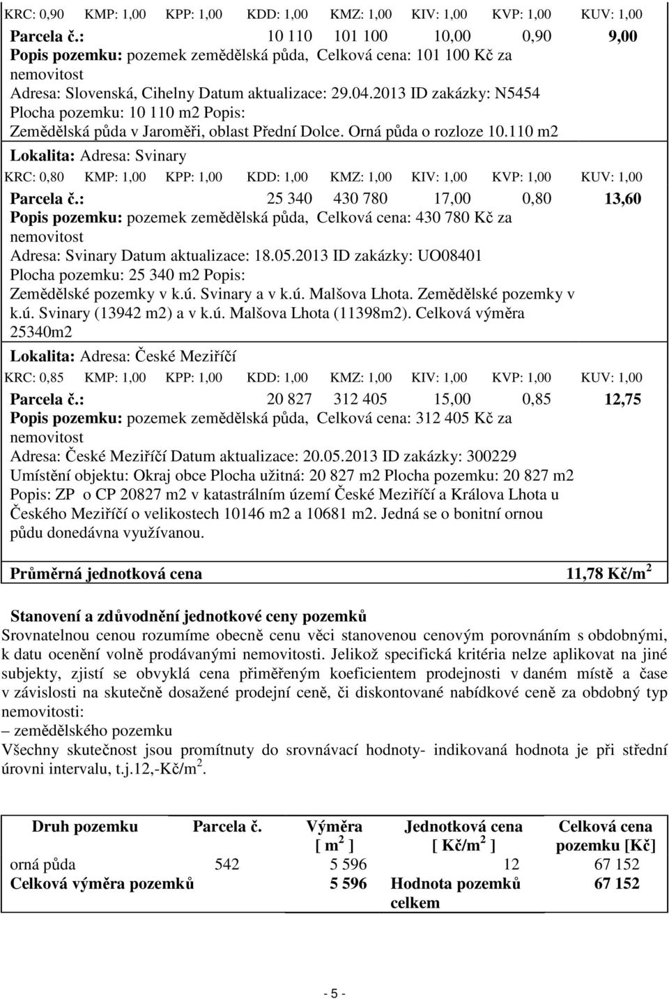 2013 ID zakázky: N5454 Plocha pozemku: 10 110 m2 Popis: Zemědělská půda v Jaroměři, oblast Přední Dolce. Orná půda o rozloze 10.