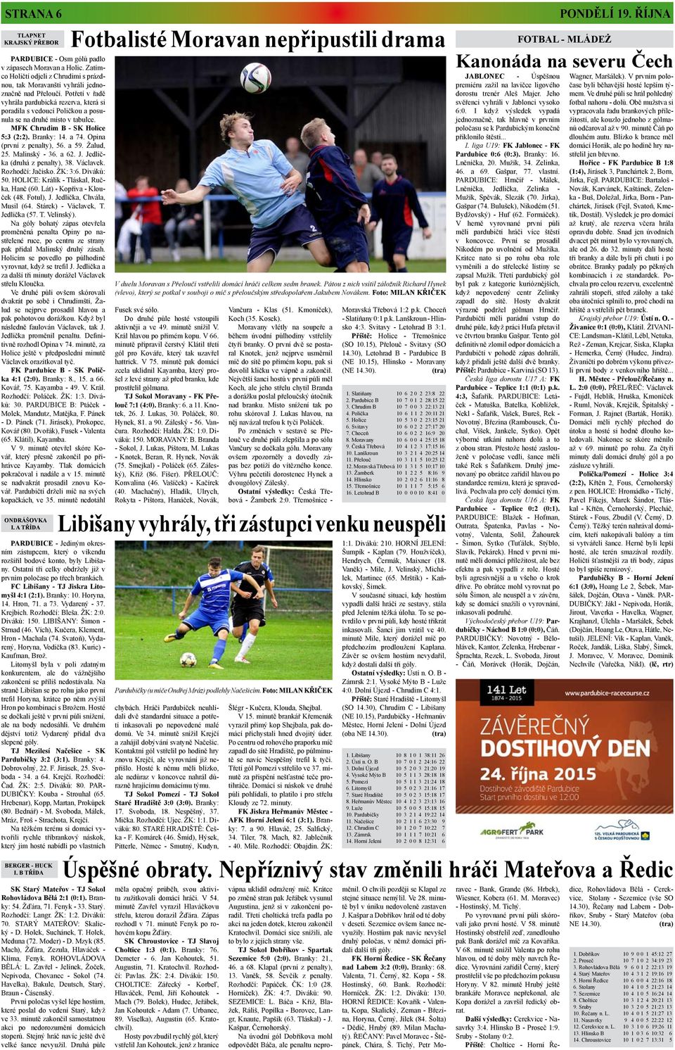 Opina (první z penalty), 56. a 59. Žalud, 25. Malinský - 36. a 62. J. Jedlička (druhá z penalty), 38. Václavek. Rozhodčí: Jačisko. ŽK: 3:6. Diváků: 50. HOLICE: Králík - Tláskal, Ručka, Hanč (60.