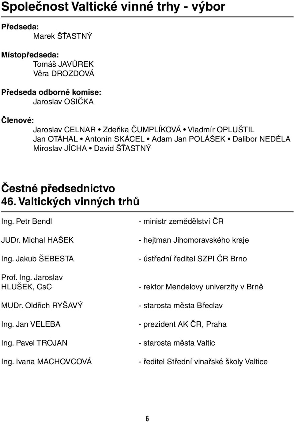 Michal HAŠEK Ing. Jakub ŠEBESTA Prof. Ing. Jaroslav HLUŠEK, CsC MUDr. Oldřich RYŠAVÝ Ing. Jan VELEBA Ing. Pavel TROJAN Ing.