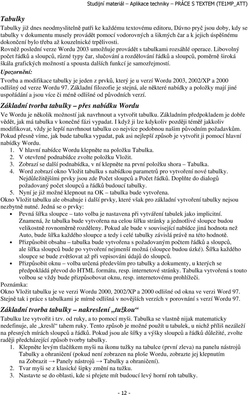 Libovolný počet řádků a sloupců, různé typy čar, slučování a rozdělování řádků a sloupců, poměrně široká škála grafických možností a spousta dalších funkcí je samozřejmostí.