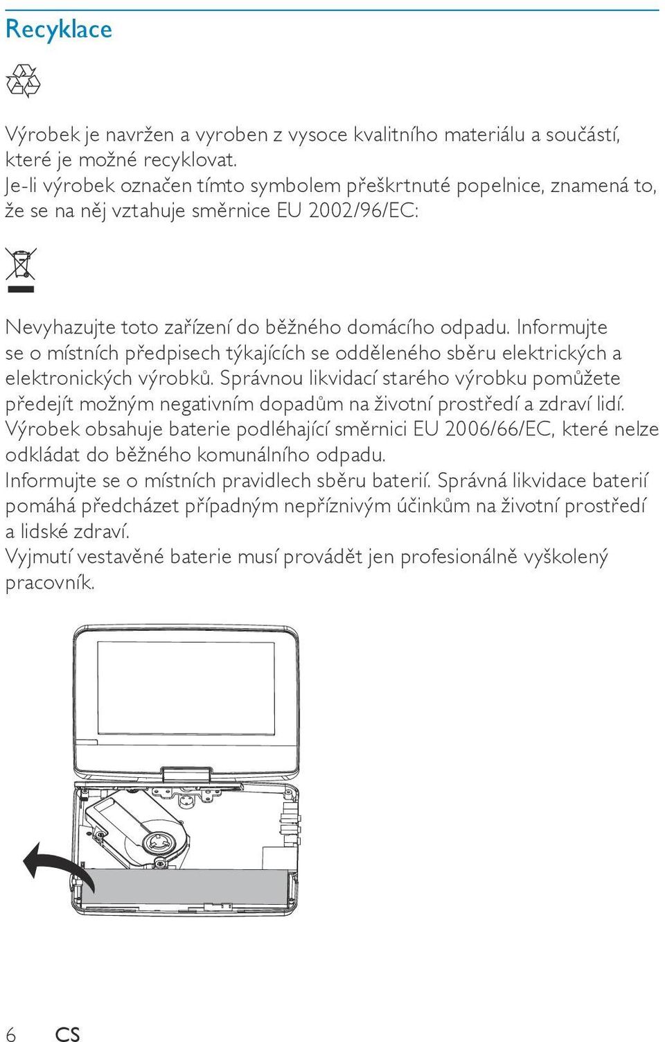 Informujte se o místních předpisech týkajících se odděleného sběru elektrických a elektronických výrobků.