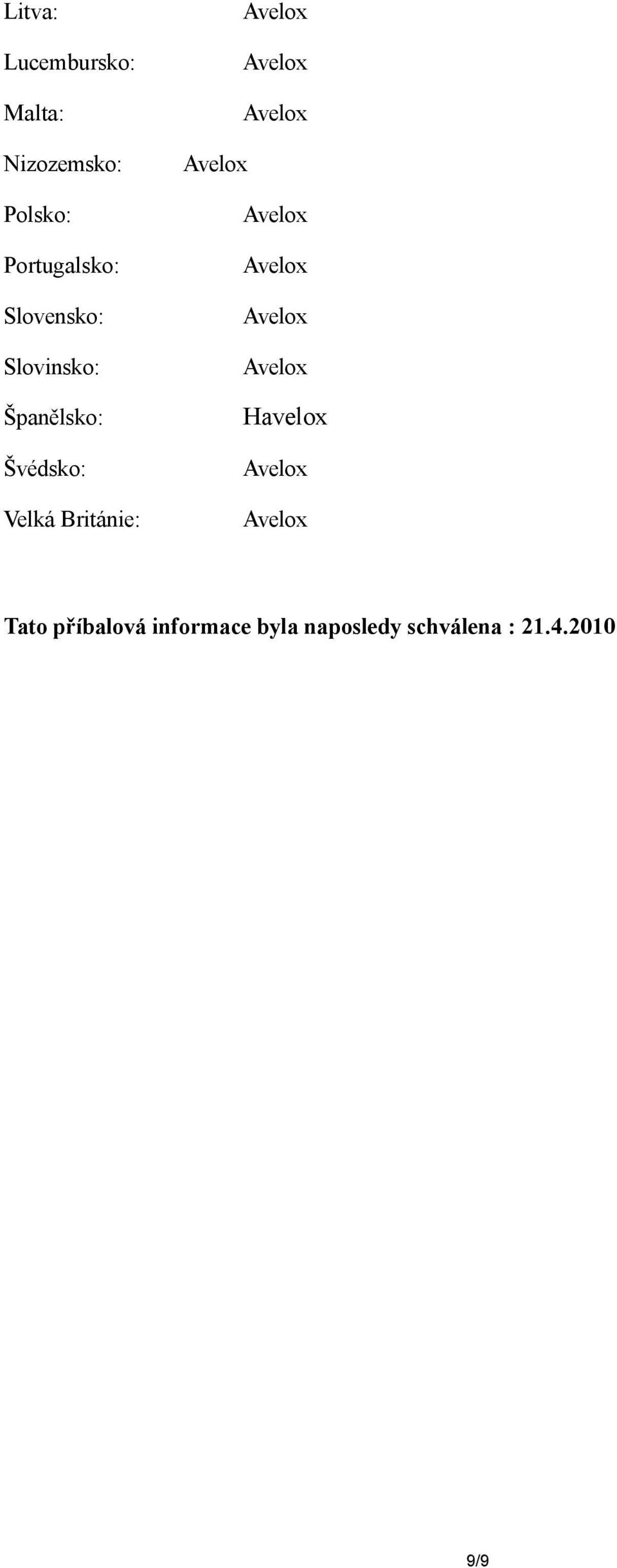 Švédsko: Velká Británie: Havelox Tato příbalová
