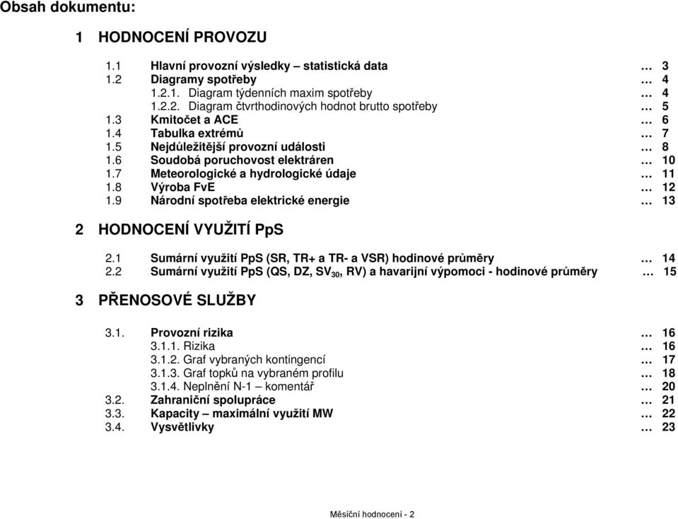 9 Národní spotřeba elektrické energie 13 2 HODNOCENÍ VYUŽITÍ PpS 2.1 Sumární využití PpS (SR, TR+ a TR- a VSR) hodinové průměry 14 2.