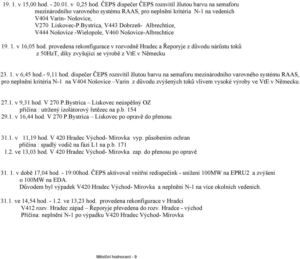 Bystrica, V443 Dobrzeň- Albrechtice, V444 Nošovice -Wielopole, V460 Nošovice-Albrechtice 19. 1. v 16,05 hod.