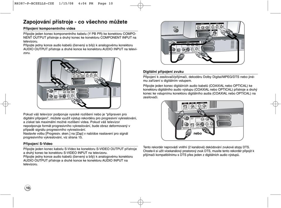 Připojte jedny konce audio kabelů (červený a bílý) k analogovému konektoru AUDIO OUTPUT přístroje a druhé konce ke konektoru AUDIO INPUT na televizoru.