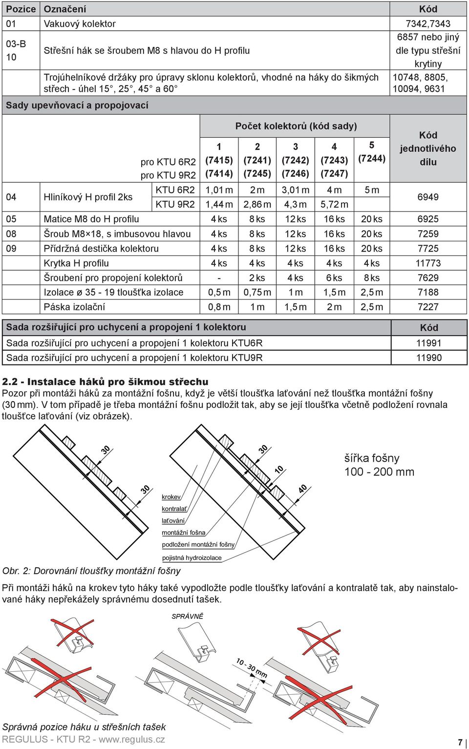 střešní krytiny 10748, 8805, 10094, 9631 Kód jednotlivého dílu 04 Hliníkový H profil 2ks KTU 6R2 1,01 m 2 m 3,01 m 4 m 5 m KTU 9R2 1,44 m 2,86 m 4,3 m 5,72 m 6949 05 Matice M8 do H profilu 4 ks 8 ks