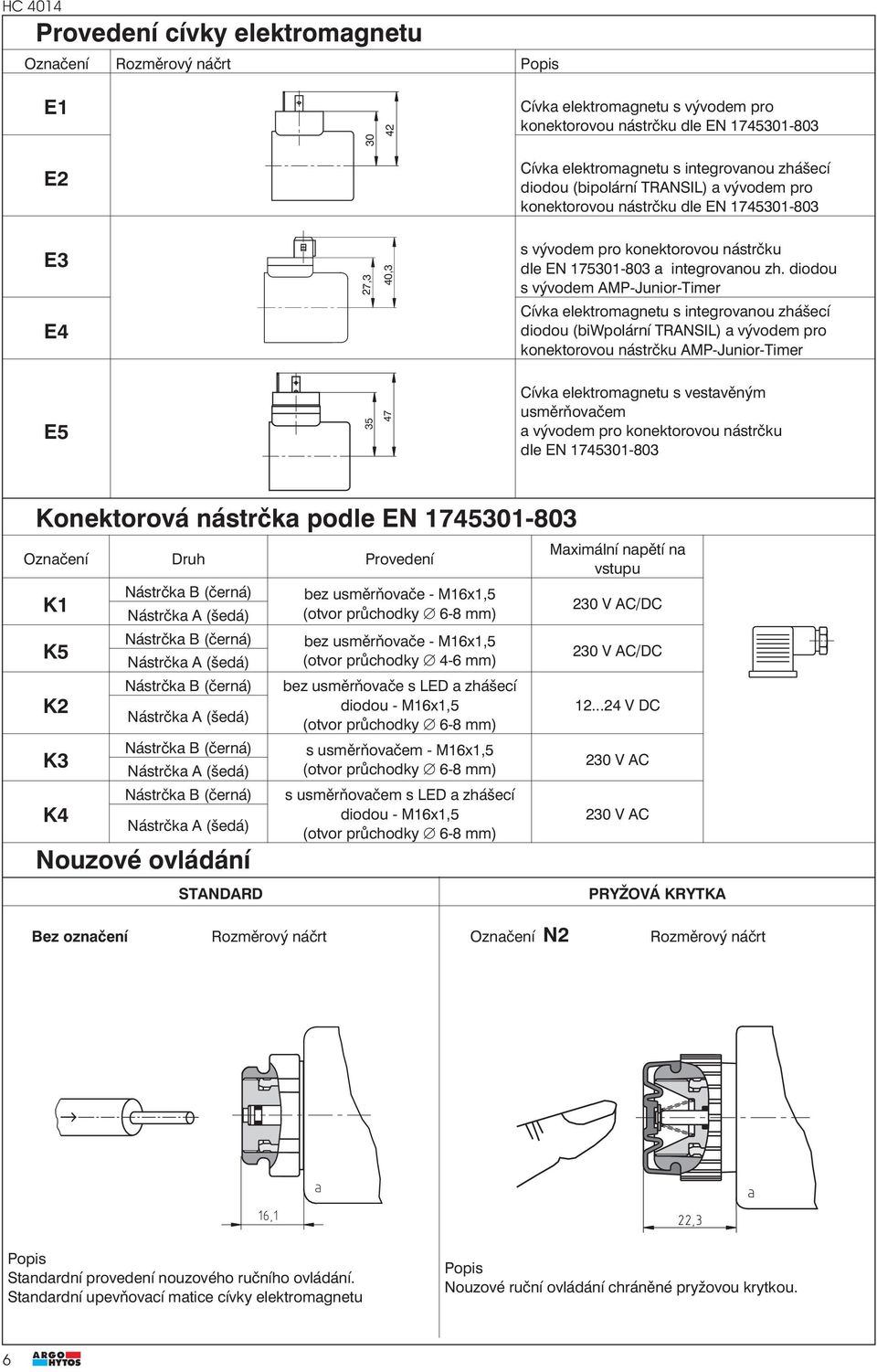 diodou s vývodem AMP-Junior-Timer Cívka elektromagnetu s integrovanou zhášecí diodou (biwpolární TRANSIL) a vývodem pro konektorovou nástrčku AMP-Junior-Timer Cívka elektromagnetu s vestavěným