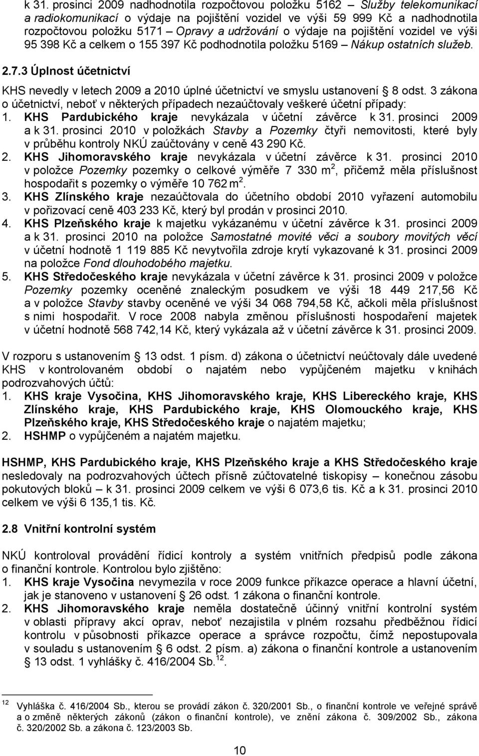 3 zákona o účetnictví, neboť v některých případech nezaúčtovaly veškeré účetní případy: 1. Pardubického nevykázala v účetní závěrce k 31. prosinci 2009 a k 31.