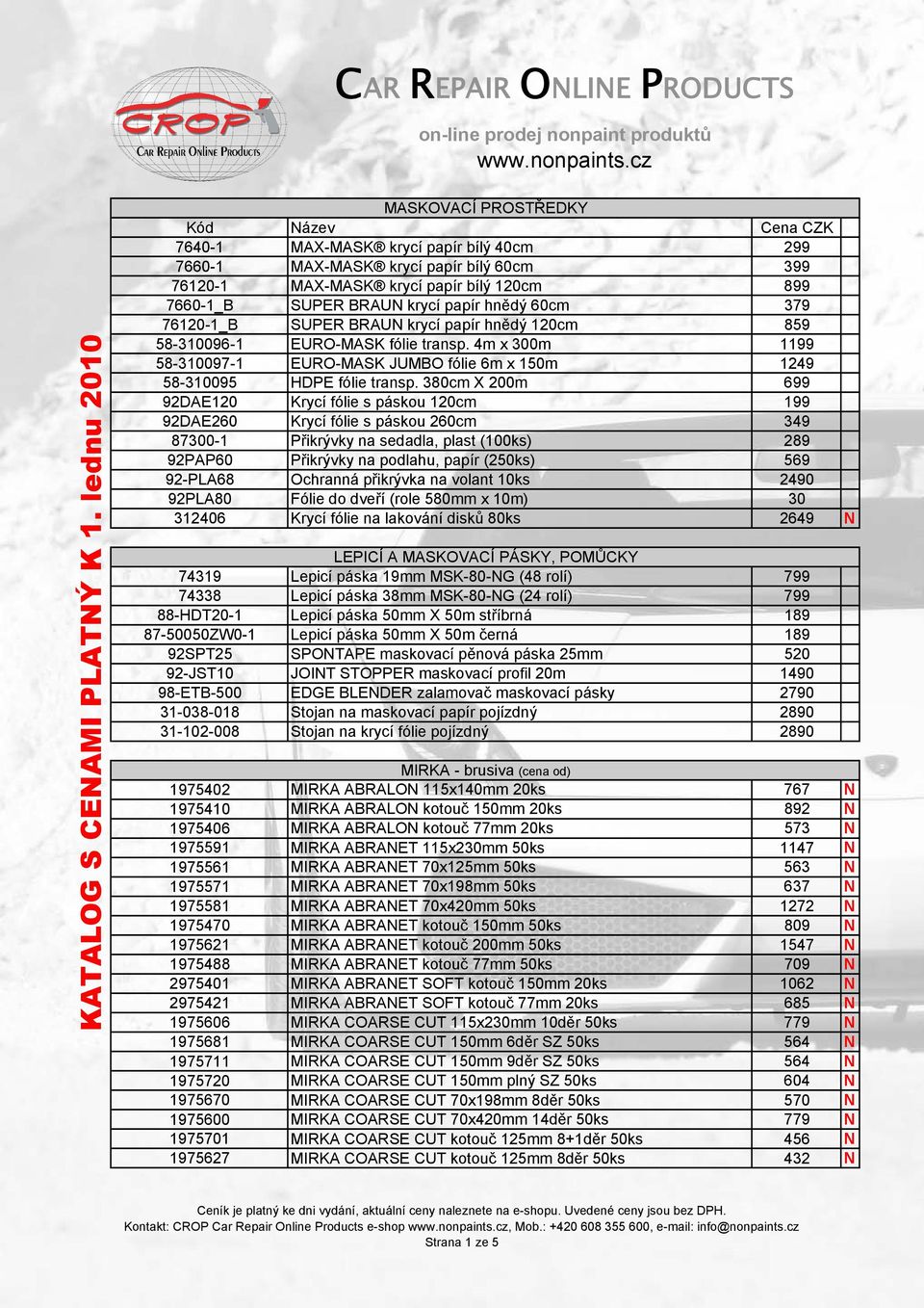 380cm X 200m 699 92DAE120 Krycí fólie s páskou 120cm 199 92DAE260 Krycí fólie s páskou 260cm 349 87300-1 Přikrývky na sedadla, plast (100ks) 289 92PAP60 Přikrývky na podlahu, papír (250ks) 569