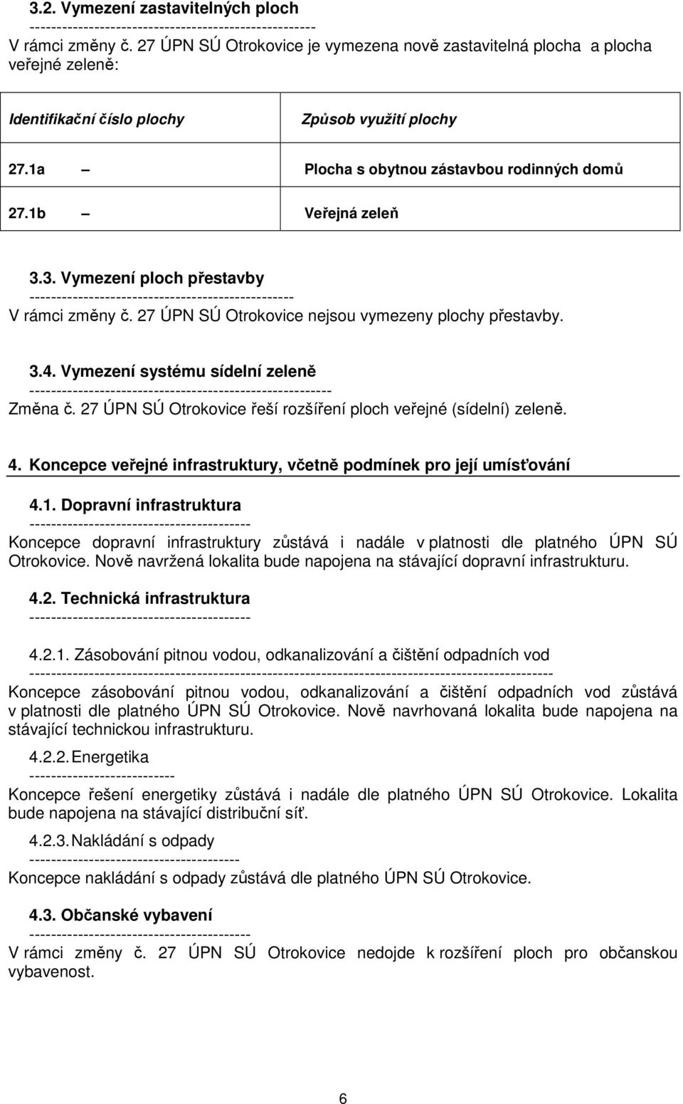 1b Veřejná zeleň 3.3. Vymezení ploch přestavby ------------------------------------------------- V rámci změny č. 27 ÚPN SÚ Otrokovice nejsou vymezeny plochy přestavby. 3.4.