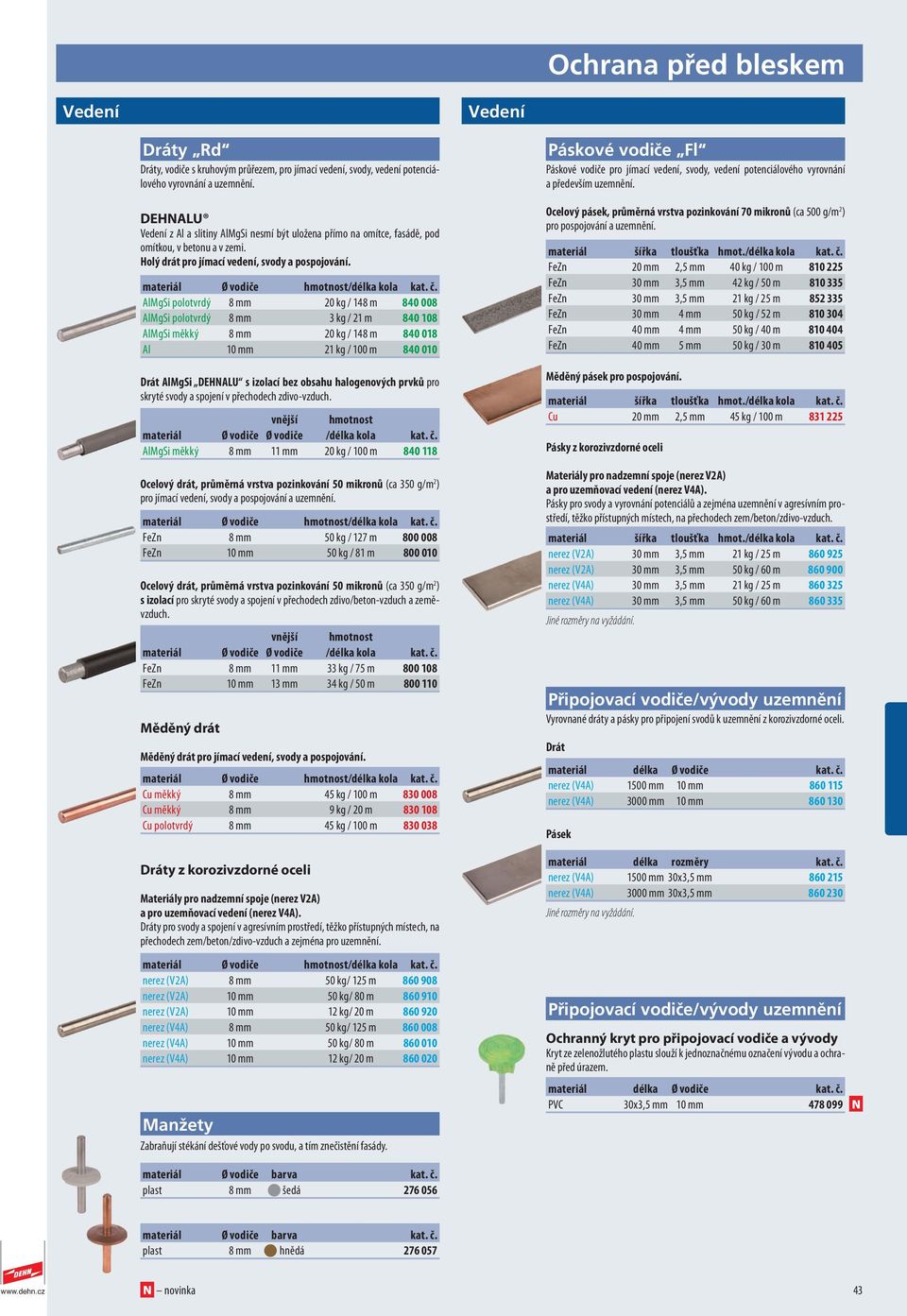 AlMgSi polotvrdý 8 mm 20 kg / 148 m 840 008 AlMgSi polotvrdý 8 mm 3 kg / 21 m 840 108 AlMgSi měkký 8 mm 20 kg / 148 m 840 018 Al 10 mm 21 kg / 100 m 840 010 Drát AlMgSi DEHNALU s izolací bez obsahu