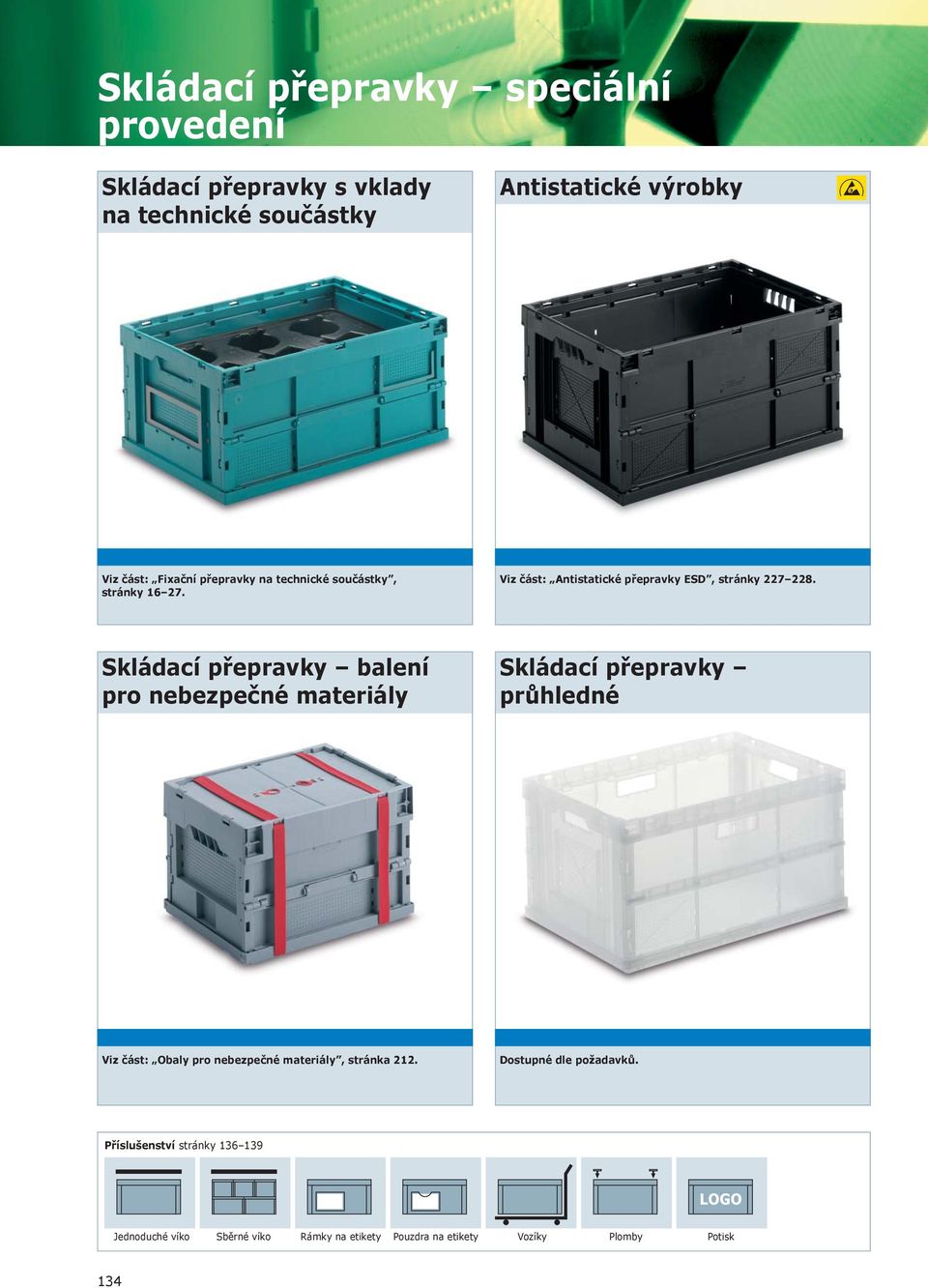 Skládací přepravky balení pro nebezpečné materiály Skládací přepravky průhledné Viz část: Obaly pro nebezpečné materiály,