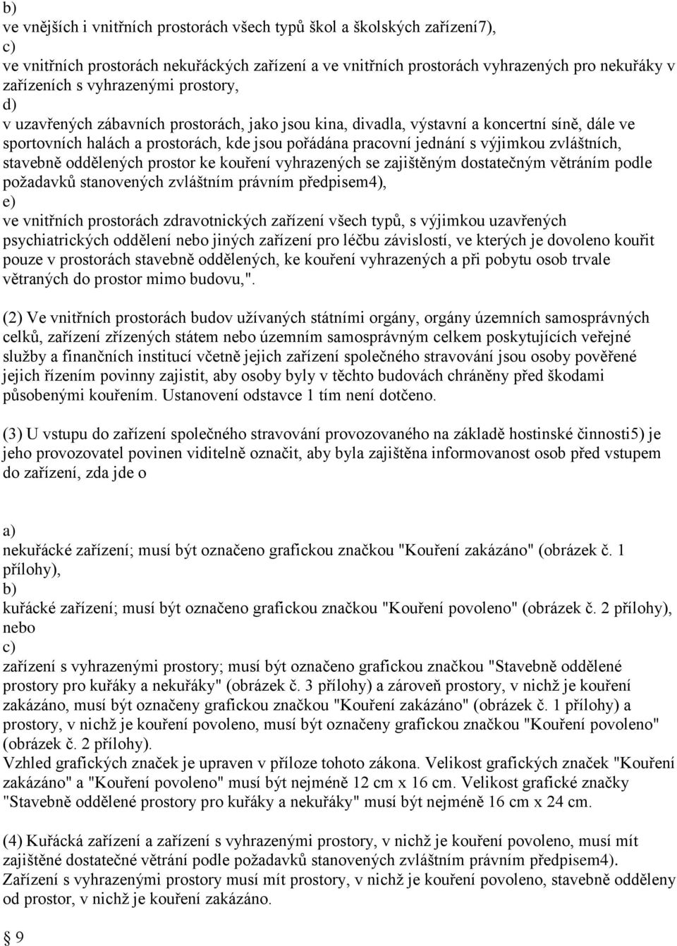 stavebně oddělených prostor ke kouření vyhrazených se zajištěným dostatečným větráním podle požadavků stanovených zvláštním právním předpisem4), e) ve vnitřních prostorách zdravotnických zařízení