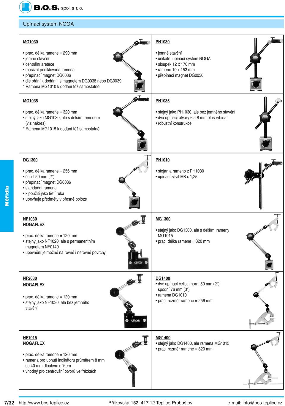 jemné stavění unikátní upínací systém NOGA sloupek 12 x 170 rameno 10 x 153 přepínací magnet DG0036 Upínací nástroje MG1035 prac.