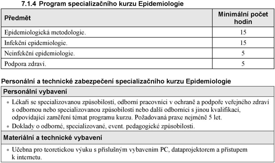 zdraví s odbornou nebo specializovanou zpsobilostí nebo další odborníci s jinou kvalifikací, odpovídající zamení témat programu kurzu. Požadovaná praxe nejmén 5 let.