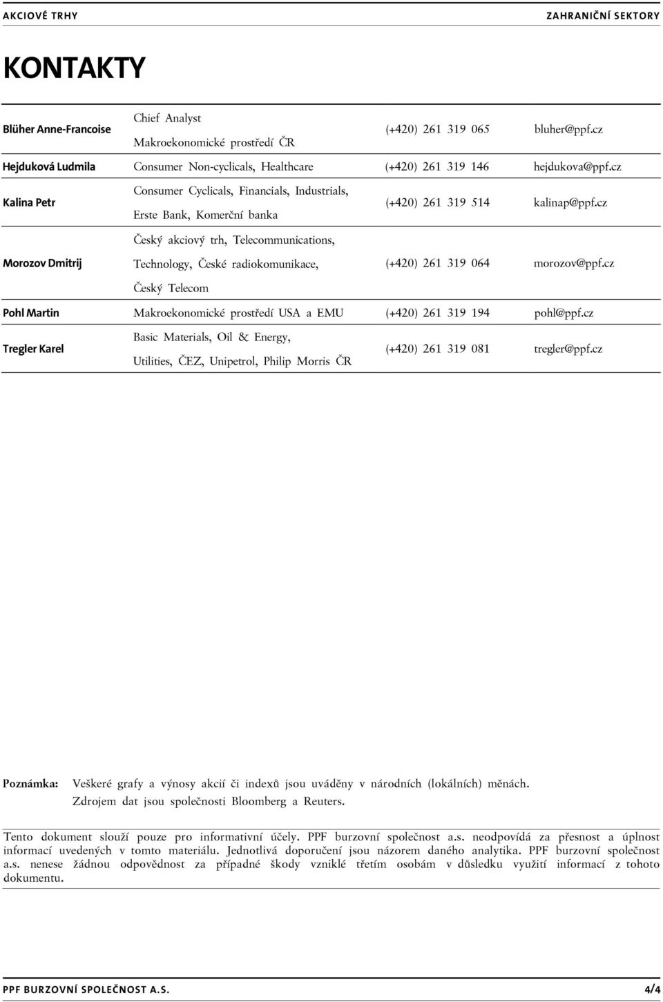 cz Kalina Petr Morozov Dmitrij Consumer Cyclicals, Financials, Industrials, Erste Bank, Komerční banka Český akciový trh, Telecommunications, Technology, České radiokomunikace, Český Telecom (+420)