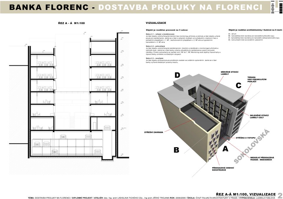 Jedná se o část s veřejnými službami a to především o bankovní halu s pokladními přepážkami v 1. NP, bezhotovostními přepážkami v 2. NP atria 