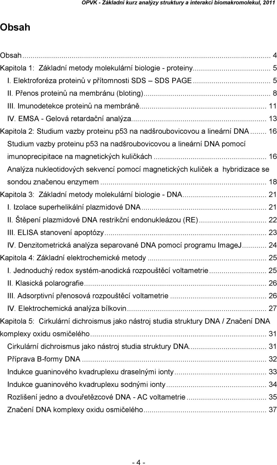 .. 16 Studium vazby proteinu p53 na nadšroubovicovou a lineární DNA pomocí imunoprecipitace na magnetických kuličkách.