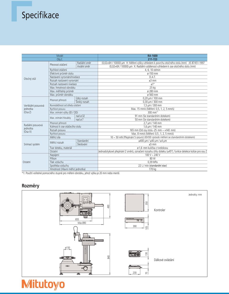 otočného stolu Rychlost otáčení 4, 6, 10 ot/min Efektivní průměr stolu ø 150 mm Otočný stůl Nastavení vyrovnání/nivelace D.A.T. Rozsah nastavení vyrovnání ±3 mm Rozsah nastavení nivelace ±1 Max.