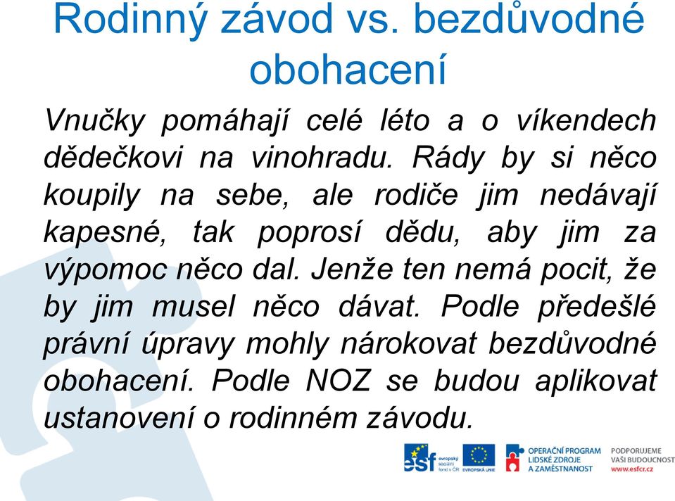 Rády by si něco koupily na sebe, ale rodiče jim nedávají kapesné, tak poprosí dědu, aby jim za