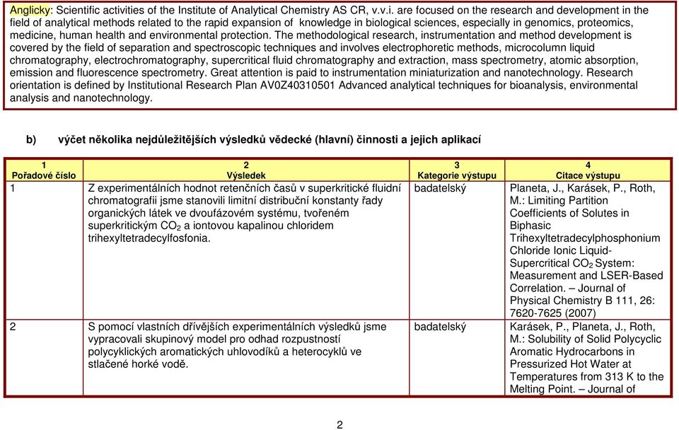 ntific activities of the Institute of Analytical Chemistry AS CR, v.v.i. are focused on the research and development in the field of analytical methods related to the rapid expansion of knowledge in