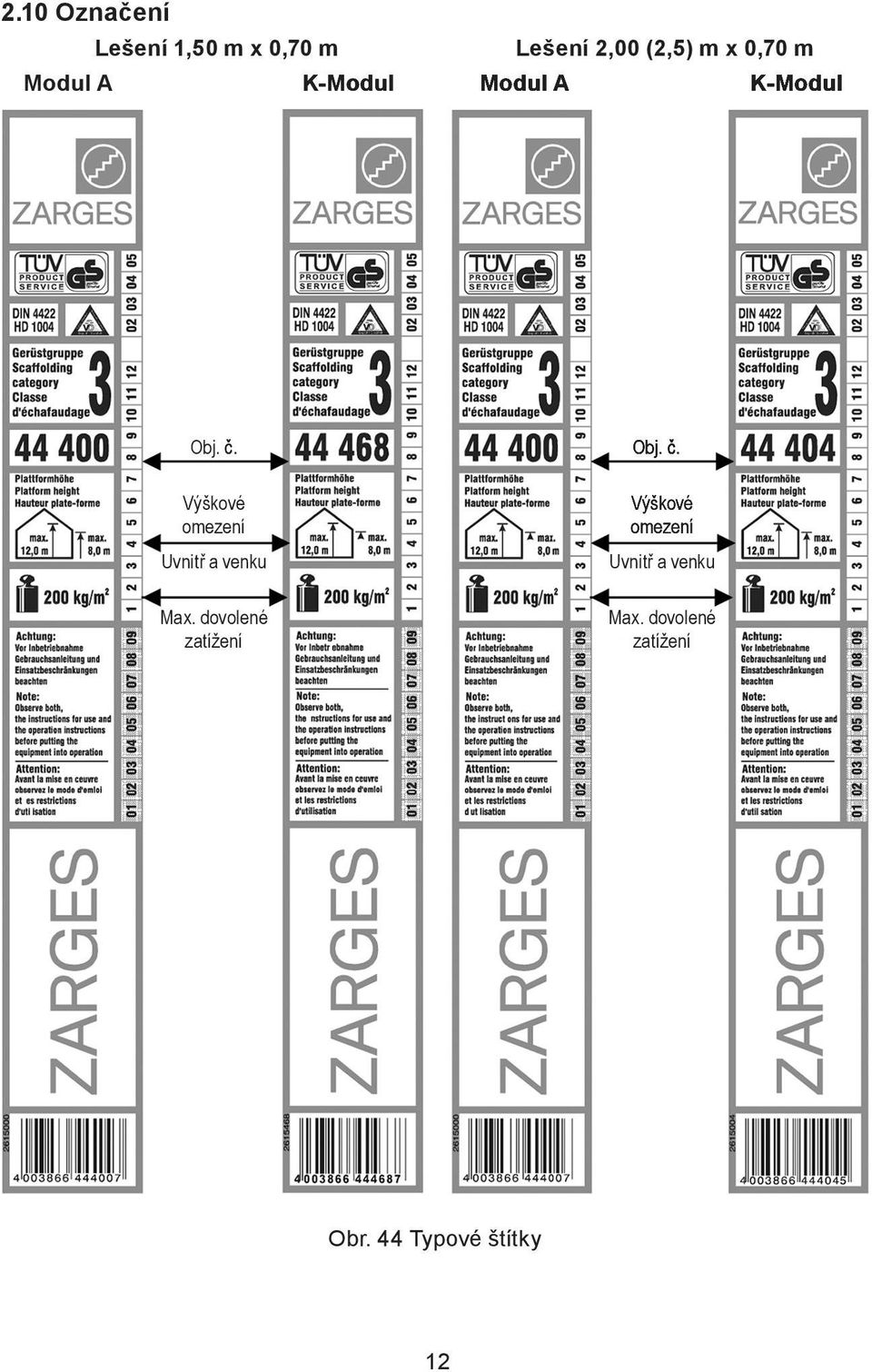dovolené zatížení Obj.