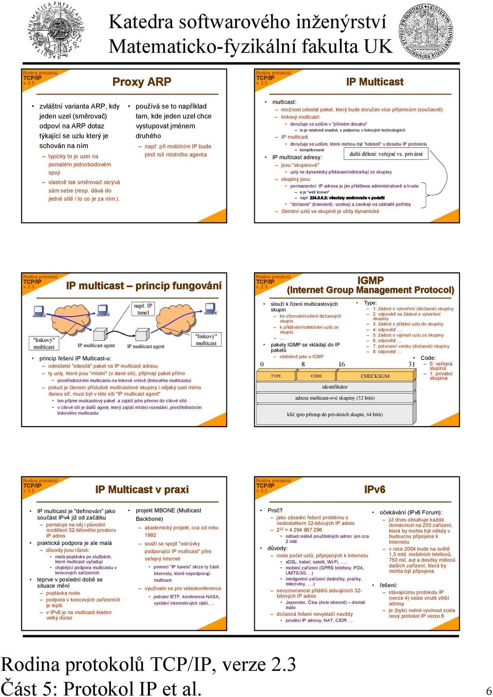 při mobilním bude plnit roli místního agenta multicast: možnost odeslat paket, který bude doručen více příjemcům (současně) multicast: doručuje se uzlům v "přímém dosahu" to je relativně snadné, s