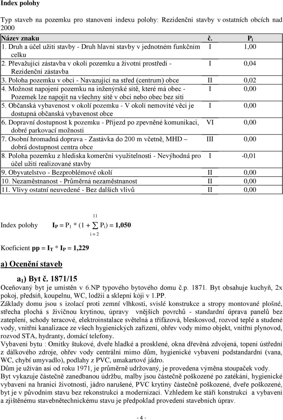 Poloha pozemku v obci - Navazující na střed (centrum) obce II 0,02 4.