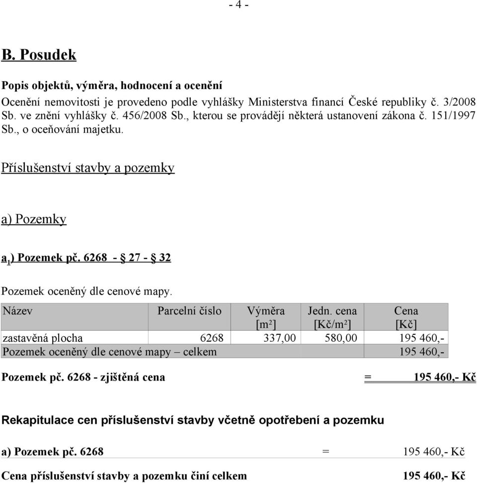 6268-27 - 32 Pozemek oceněný dle cenové mapy. Název Parcelní číslo Výměra [m 2 ] Jedn.