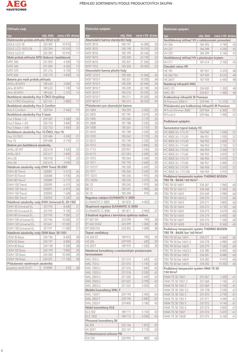 ohřívače MTE (tlakové i beztlakové) MTE 350 231 003 4 550 13 MTE 440 231 004 4 650 13 MTE 570 231 216 4 750 13 MTE 650 232 770 4 850 13 Baterie pro malé průtok.