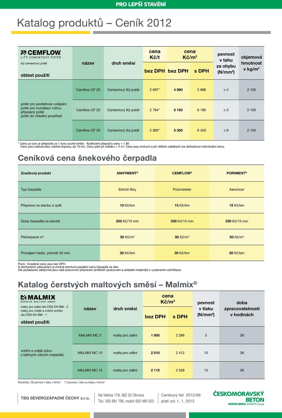 Cena za tunu je přepočet za 1 tunu suché směsi. Koeficient přepočtu ceny = 1.85 Ceny jsou kalkulovány včetně dopravy do 10 km. Ceny platí při odběru > 4 m 3.