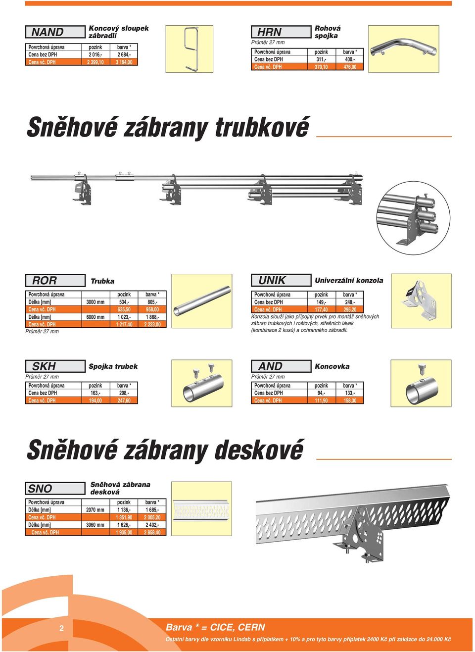 roštových, střešních lávek (kombinace kusů) a ochranného zábradlí.