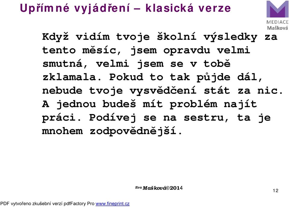 Pokud to tak půjde dál, nebude tvoje vysvědčení stát za nic.